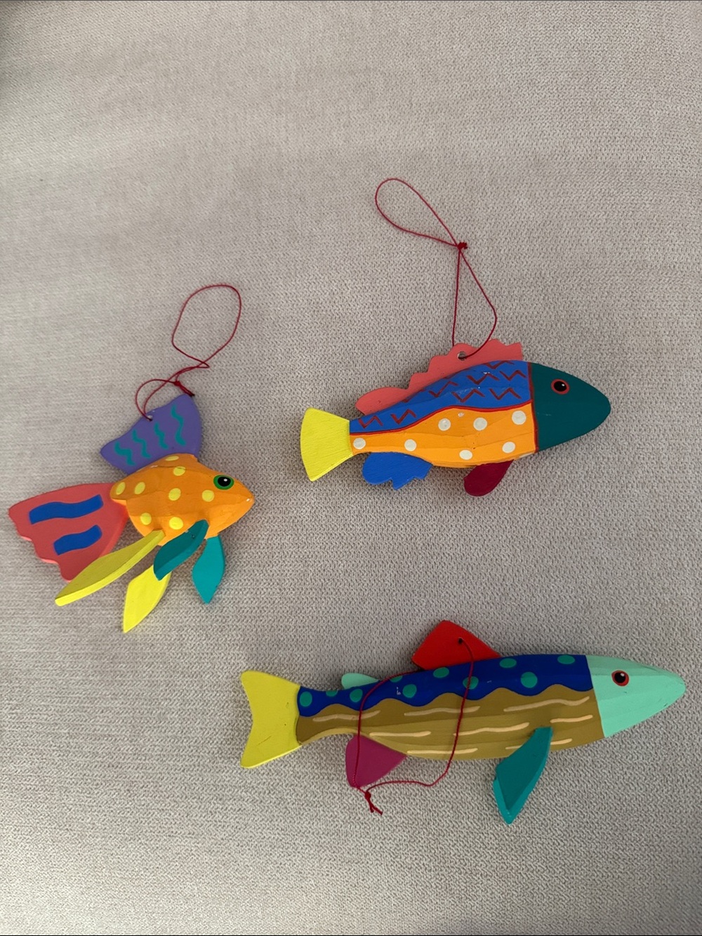 Set of 3 Painted Wood Fish Ornaments